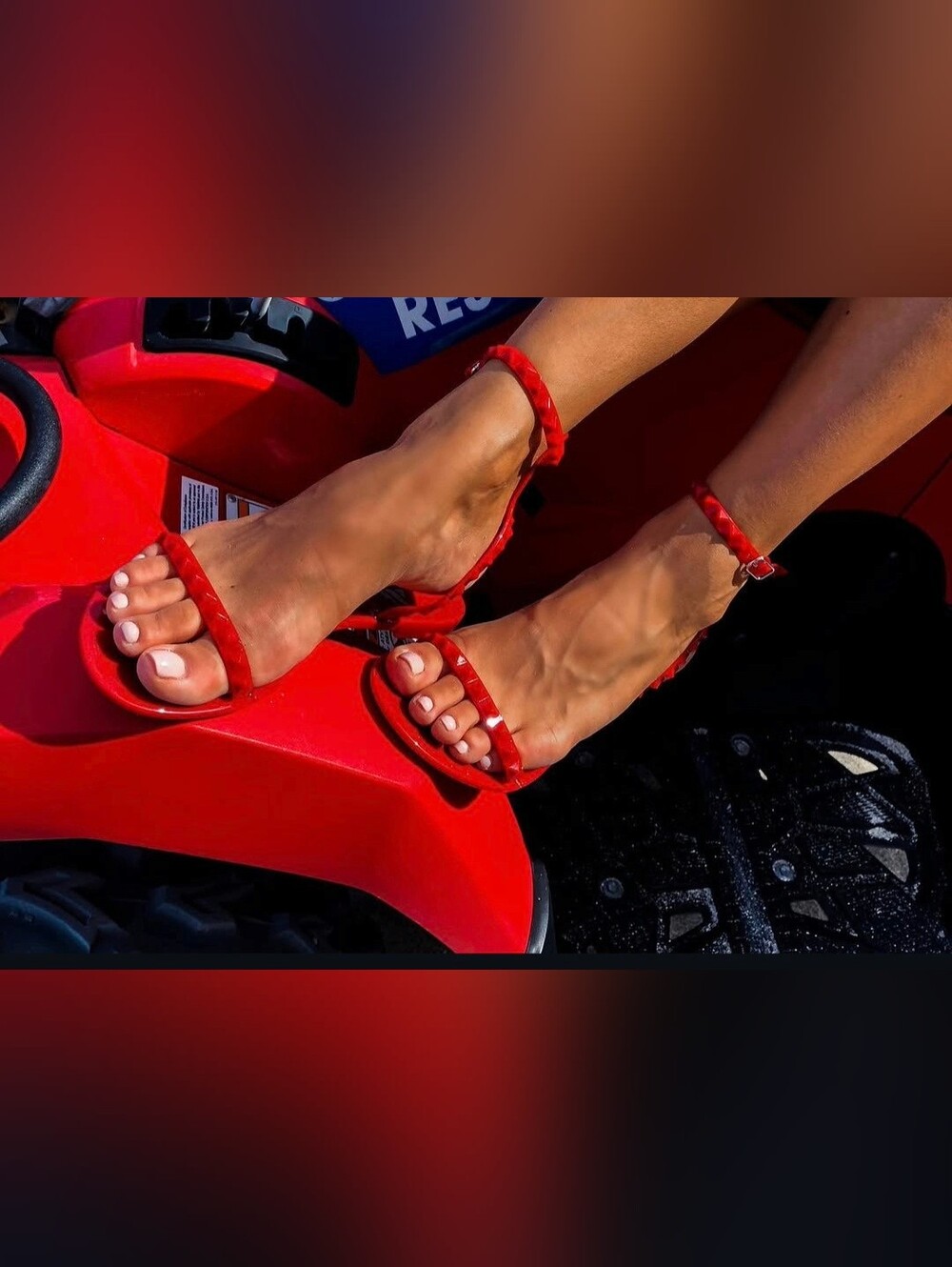 Alexandria Brandao Red Women’s Strappy Studded Ankle-Heel Sandals
